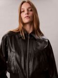 Black Faux Leather Cropped Bomber Jacket  Women