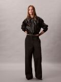 Black Faux Leather Cropped Bomber Jacket  Women
