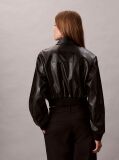 Black Faux Leather Cropped Bomber Jacket  Women