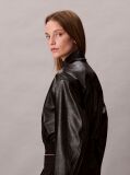 Black Faux Leather Cropped Bomber Jacket  Women