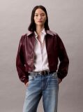 Red Faux Leather Cropped Bomber Jacket  Women