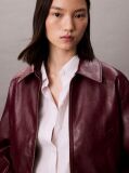 Red Faux Leather Cropped Bomber Jacket  Women
