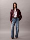 Red Faux Leather Cropped Bomber Jacket  Women