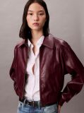 Red Faux Leather Cropped Bomber Jacket  Women