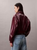 Red Faux Leather Cropped Bomber Jacket  Women