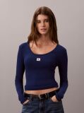 Blue Ribbed Cotton Long Sleeve Top  Women