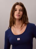 Blue Ribbed Cotton Long Sleeve Top  Women