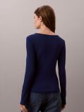 Blue Ribbed Cotton Long Sleeve Top  Women
