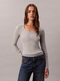 Grey Ribbed Cotton Long Sleeve Top  Women