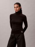 Black Woven Label Roll Neck  Women