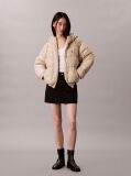 Beige High Shine Hooded Puffer Jacket  Women