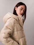 Beige High Shine Hooded Puffer Jacket  Women