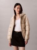Beige High Shine Hooded Puffer Jacket  Women