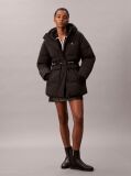 Black Logo Belt Hooded Puffer Jacket  Women