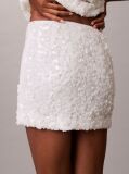 White Sequin Mini Skirt  Women