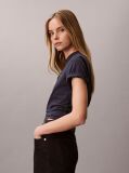 Blue  Short Sleeve Boxy Print Graphic T-Shirt  Women