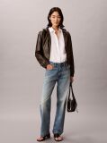 Brown Faux Leather Hooded Jacket  Women