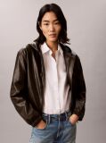 Brown Faux Leather Hooded Jacket  Women