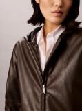 Brown Faux Leather Hooded Jacket  Women