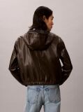 Brown Faux Leather Hooded Jacket  Women