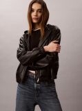 Black Faux Leather Hooded Jacket  Women