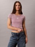 Ροζ Στενό Ριμπ T-shirt Από Βαμβάκι Με Επεξεργασία Washed  Γυναίκα