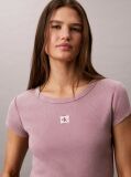 Ροζ Στενό Ριμπ T-shirt Από Βαμβάκι Με Επεξεργασία Washed  Γυναίκα