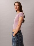 Ροζ Στενό Ριμπ T-shirt Από Βαμβάκι Με Επεξεργασία Washed  Γυναίκα