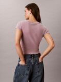 Ροζ Στενό Ριμπ T-shirt Από Βαμβάκι Με Επεξεργασία Washed  Γυναίκα