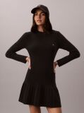 Black Ribbed Cotton Flared Mini Dress  Women