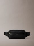 Black Perforated Faux Leather Bum Bag  Men