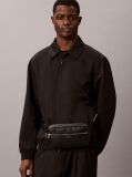 Black Perforated Faux Leather Bum Bag  Men