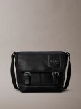 Black Pebbled Signature Logo Messenger Bag  Men