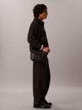 Black Pebbled Signature Logo Messenger Bag  Men