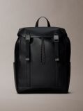 Black Emblem Logo Saffiano Flap Backpack  Men