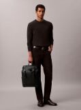 Black Emblem Logo Saffiano Flap Backpack  Men