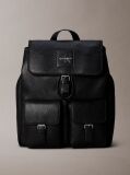 Black Pebbled Signature Logo Trolley Backpack  Men