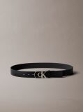 Black Full Grain Leather Logo Belt  Men