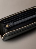 Black Leather Large Zip Wallet  Women