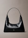 Black Monogram Logo Emblem Leather Shoulder Bag  Women