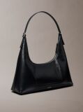 Black Monogram Logo Emblem Leather Shoulder Bag  Women