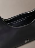 Black Monogram Logo Emblem Leather Shoulder Bag  Women