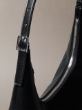 Black Monogram Logo Emblem Leather Shoulder Bag  Women