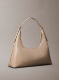 Beige Monogram Logo Emblem Leather Shoulder Bag  Women