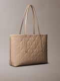 Beige Quilted Emblem Logo Small Tote Bag  Women