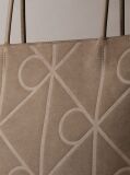 Beige Embossed Emblem Logo Sueded Tote Bag  Women