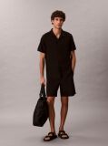 Black Linen Blend Short Sleeve Shirt  Men