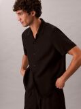Black Linen Blend Short Sleeve Shirt  Men