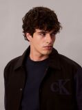 Black Nylon Cotton Varsity Bomber Jacket  Men