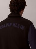Black Nylon Cotton Varsity Bomber Jacket  Men